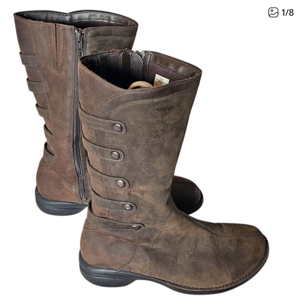 Merrell Brown Suede Knee-High Button-Accent Zip Boots